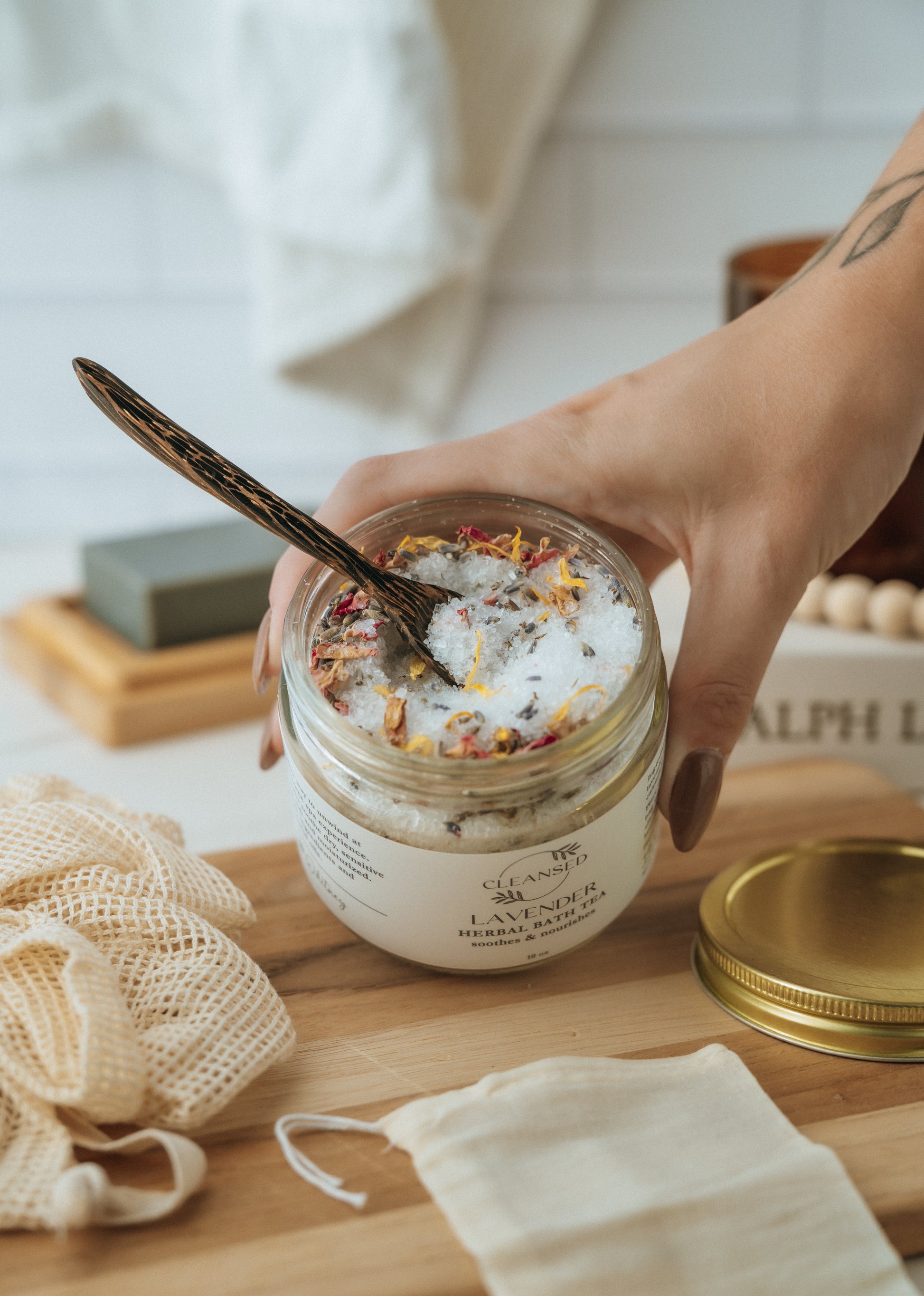 all-natural lavender bath salts, sensitive skin salt, herbal bath tea