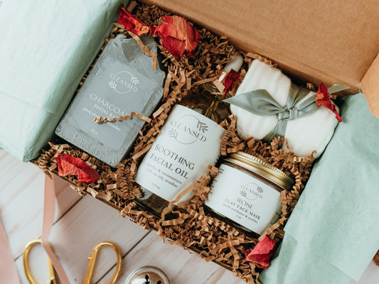 soothing facial oil, no oily residue, soothes and moisturizing facial oil, rose clay face mask, facial gift set